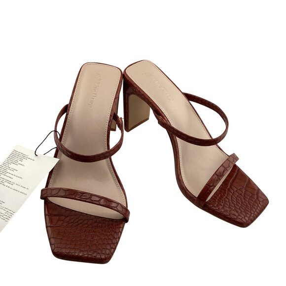 The Drop Heels Size 7.5 NWOB Tortoise Shell Womens Avery Square Toe Two Strap Sa - Picture 3 of 9